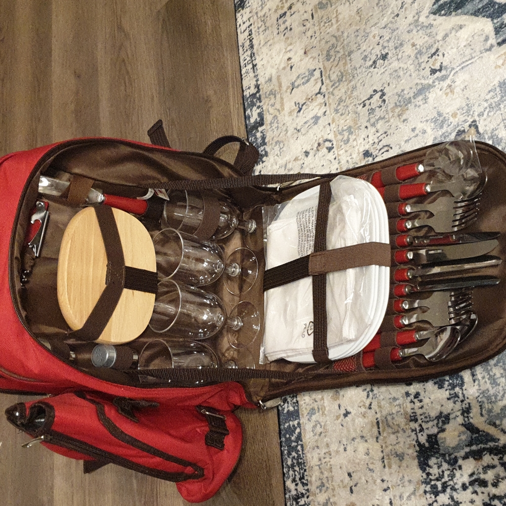 Picnic hiking backpack red insulated bag